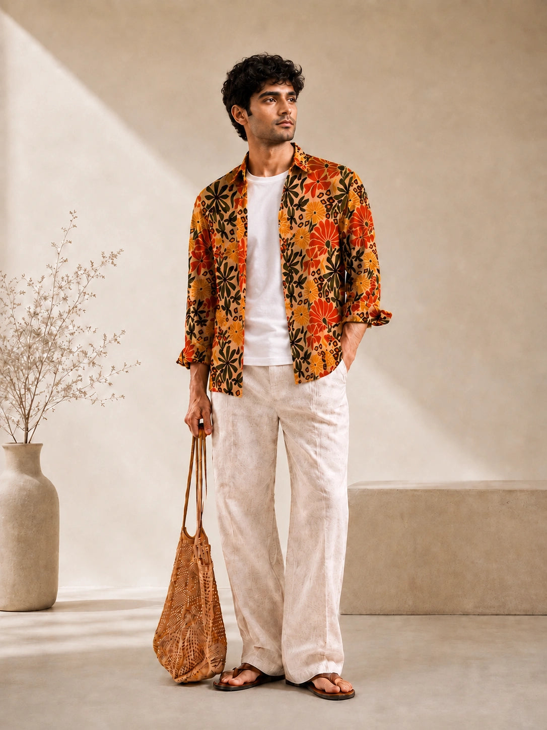 Cream Floral Universal Style – Unisex Shirt Collection