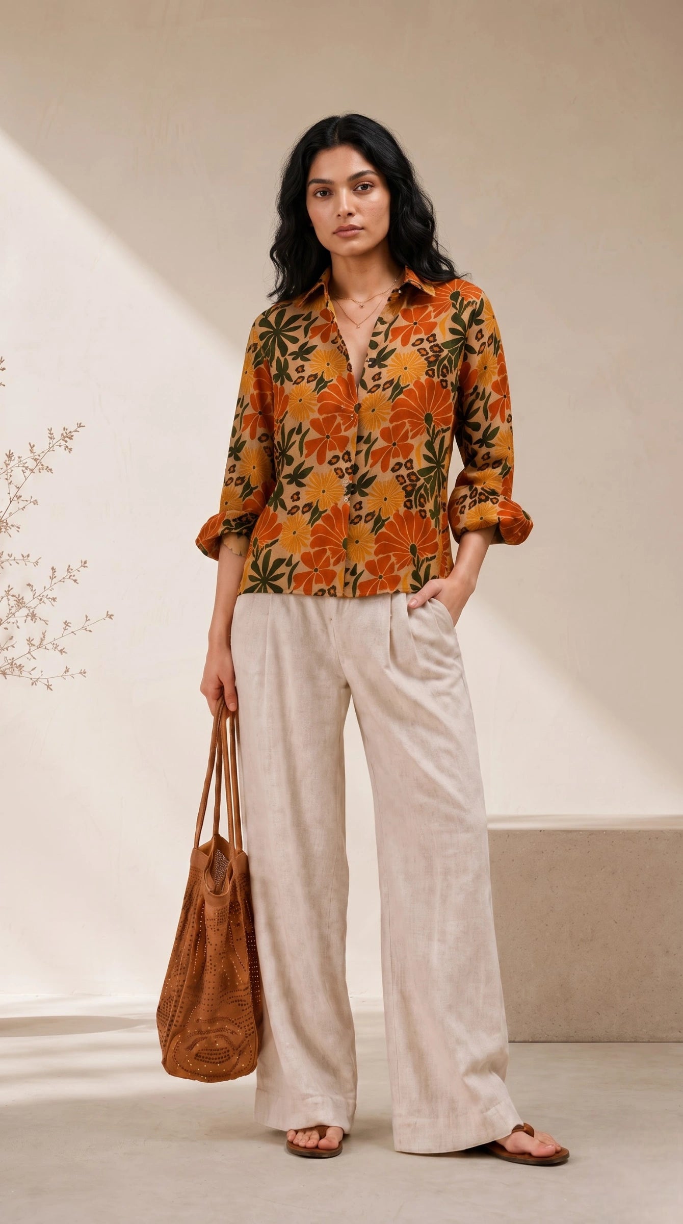 Cream Floral Universal Style – Unisex Shirt Collection