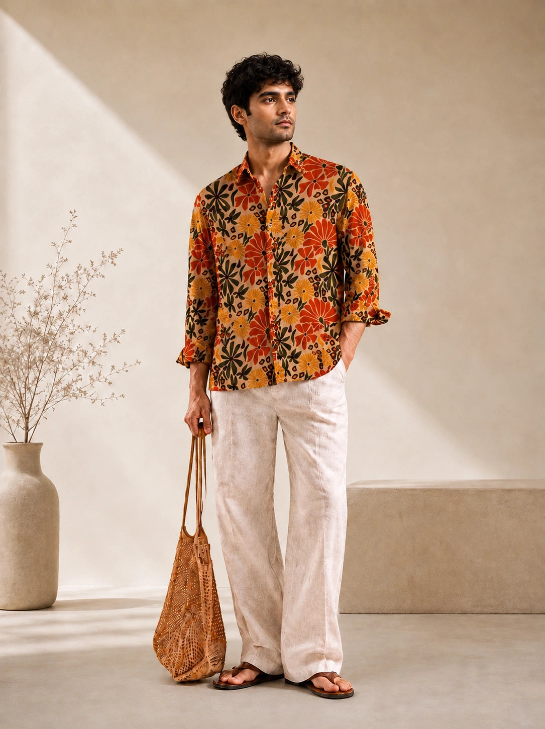 Cream Floral Universal Style – Unisex Shirt Collection