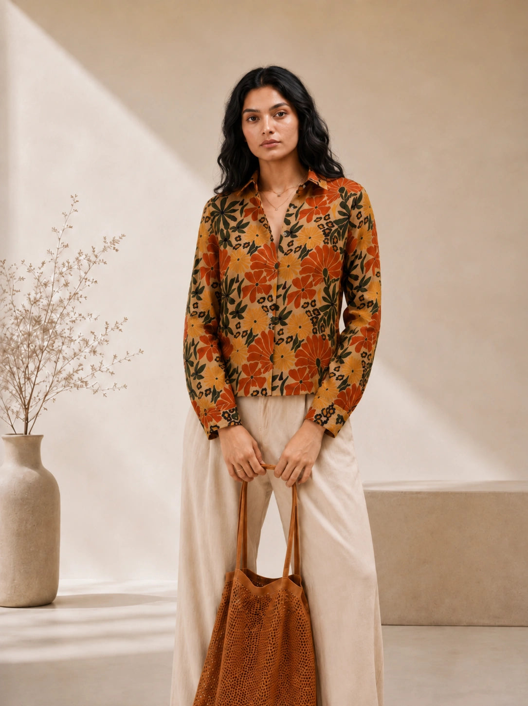 Cream Floral Universal Style – Unisex Shirt Collection