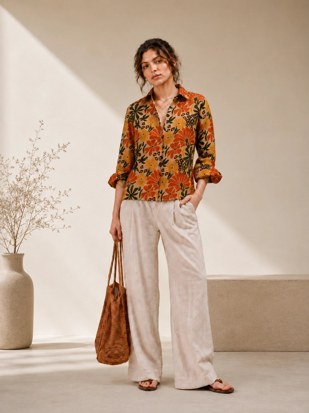 Cream Floral Universal Style – Unisex Shirt Collection