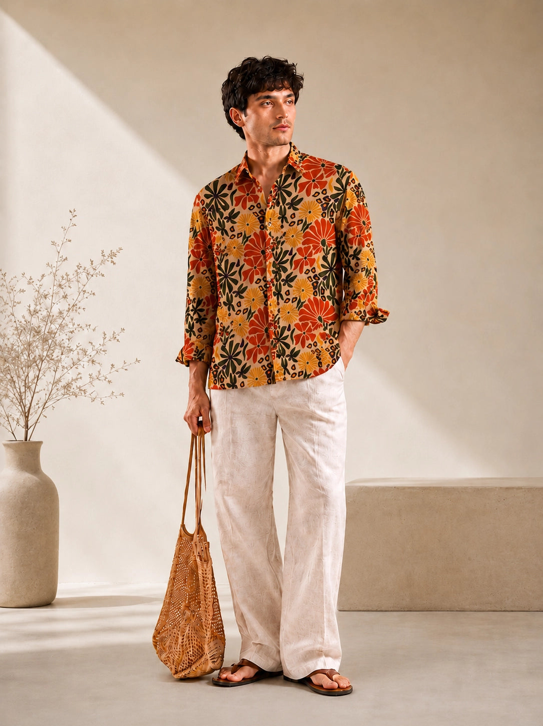 Cream Floral Universal Style – Unisex Shirt Collection