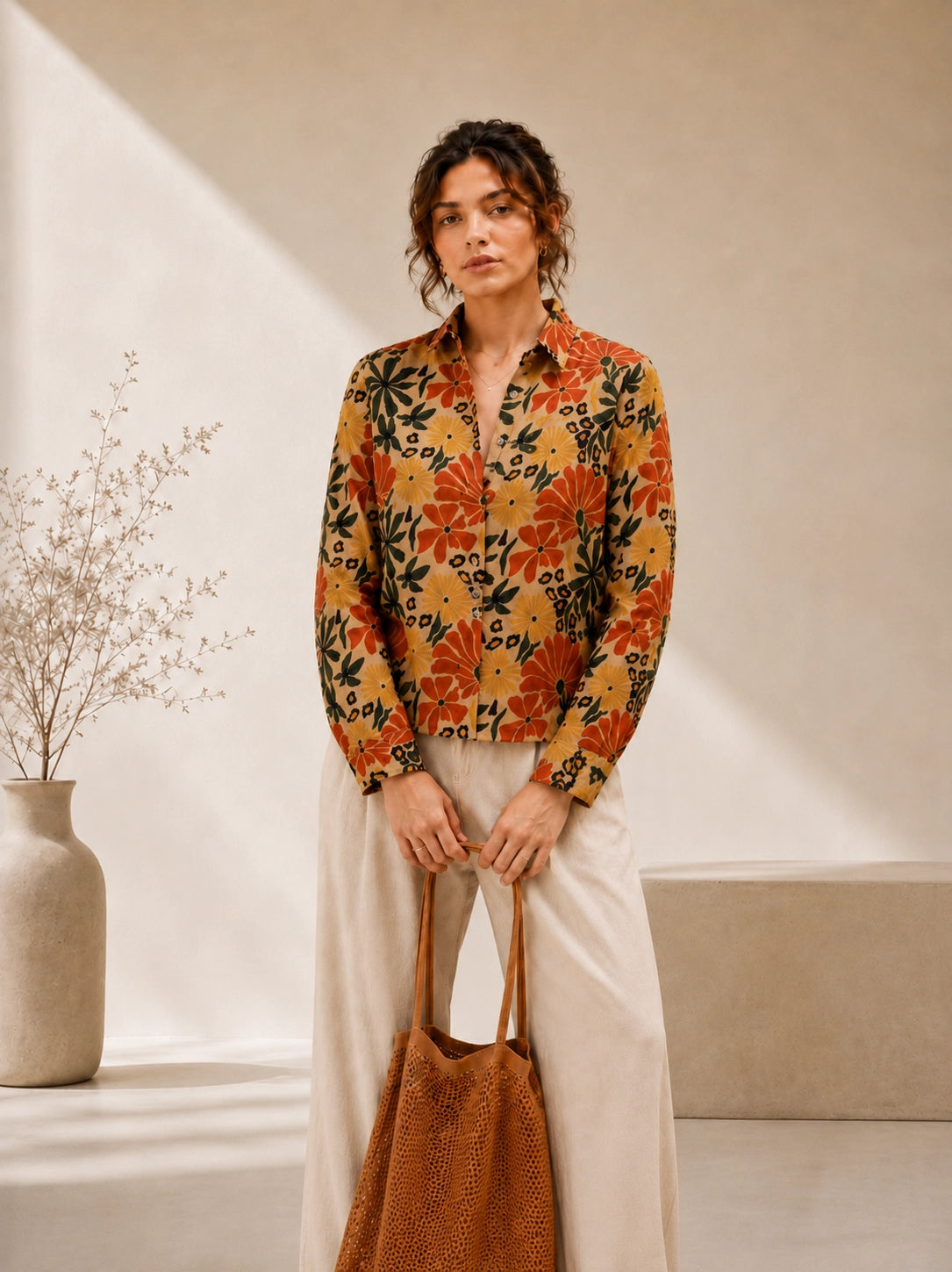 Cream Floral Universal Style – Unisex Shirt Collection